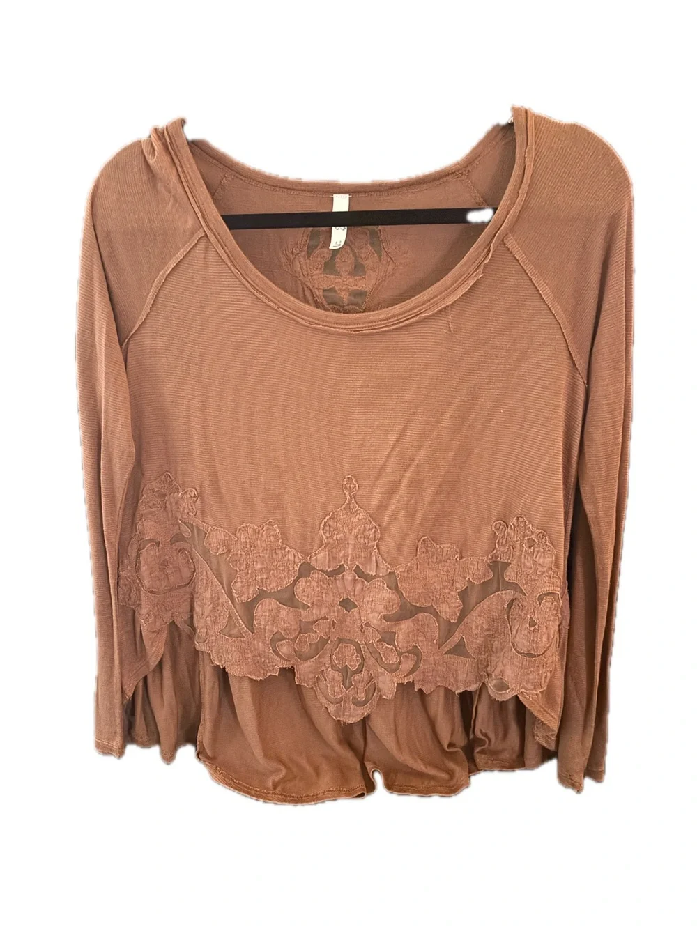 Free People Long Sleeve Lace Detailed Top - Brown